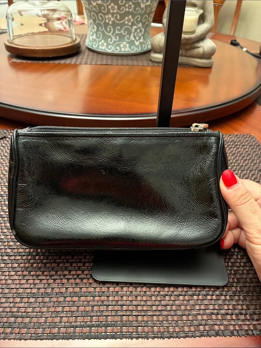 Michael Kors Black Patent Leather Vintage Cosmetic Bag
